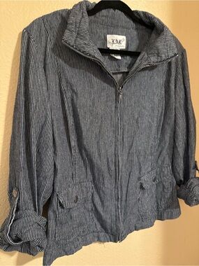 Live a Little Navy and White Striped Zip Jacket